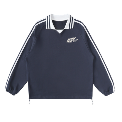 Contrast Striped Lapel Collar Sweatshirt