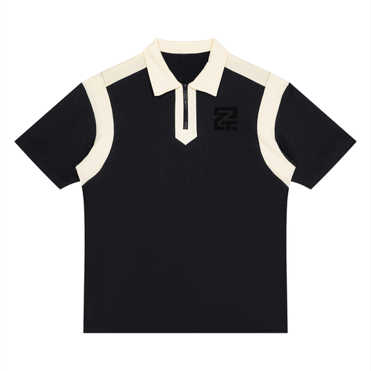 Unisex Color Block Quarter Zip Polo Shirt