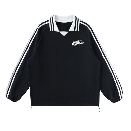 Contrast Striped Lapel Collar Sweatshirt
