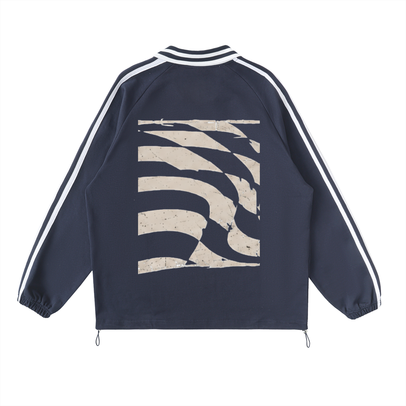Contrast Striped Lapel Collar Sweatshirt