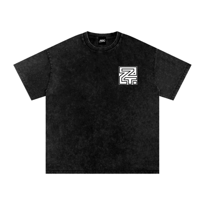 Snow Washed Oversized Cotton T-Shirt White Logo