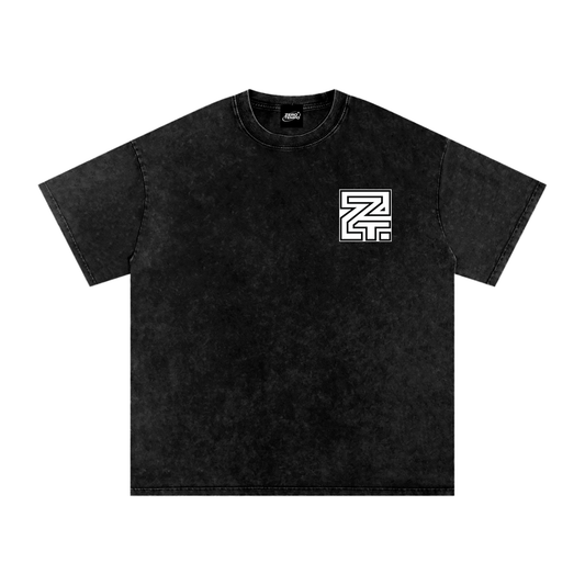 Snow Washed Oversized Cotton T-Shirt White Logo